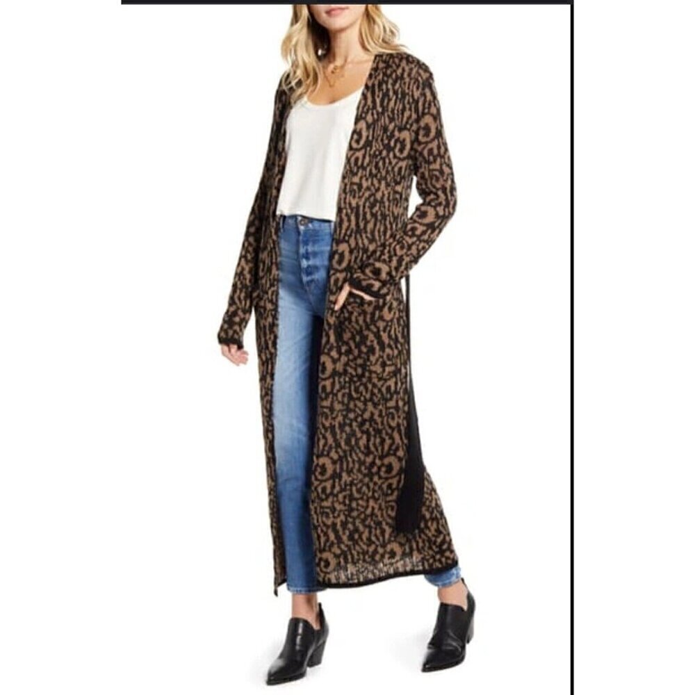 Moon River leopard print longline cardigan size S